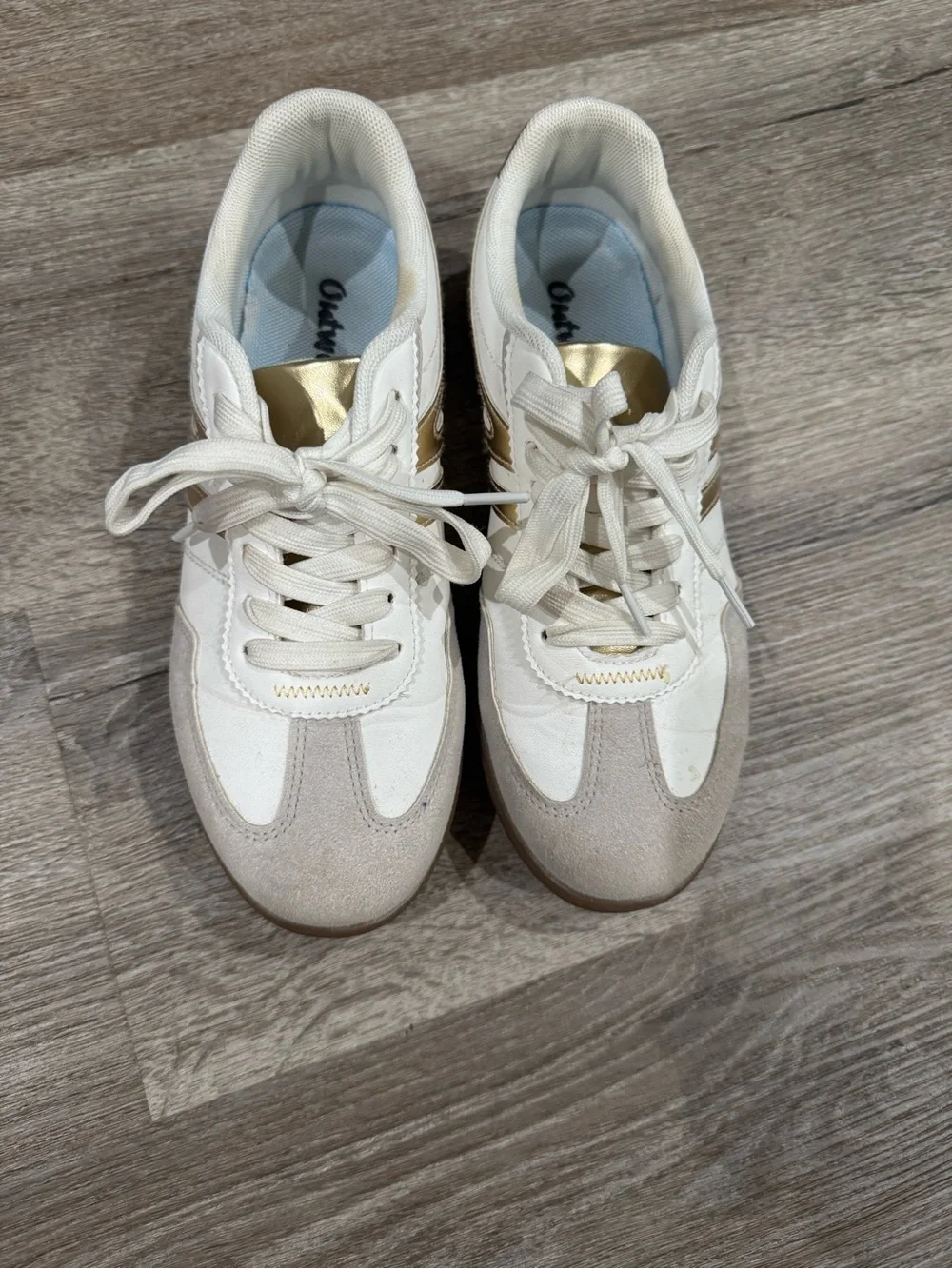 White & Gold Women's Low-Top Sneakers